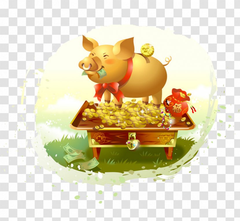 Icon - Gold - Golden Pig Piggy Bank Cartoon Coins Caiyuanguangjin Transparent PNG