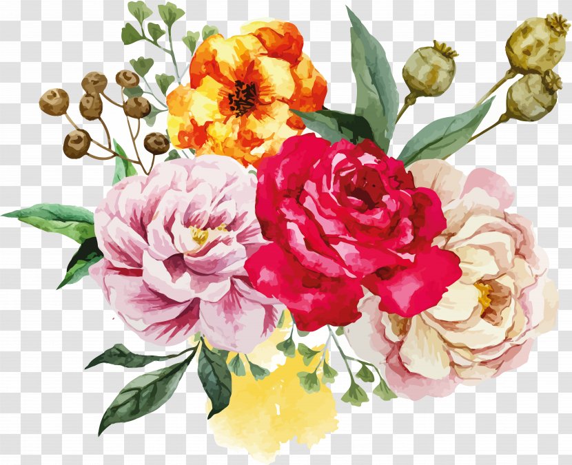 Flower Bouquet Floral Design - Pink Family - Watercolour Flowers Transparent PNG