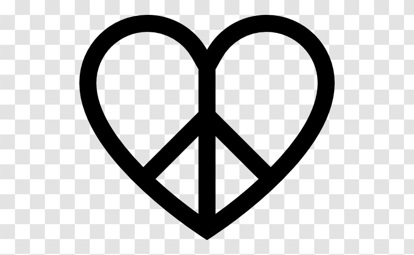Peace Symbols Heart - Black And White - Symbol Transparent PNG