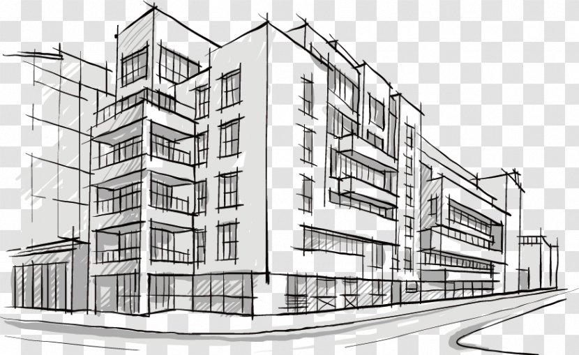 Building Architectural Drawing Architecture Sketch - Elevation - Hand-painted City Transparent PNG