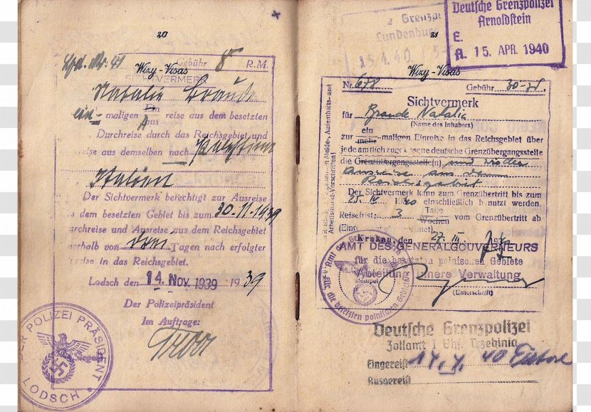 Refugee Travel Document Visa Jewish People Passport - Italy Transparent PNG