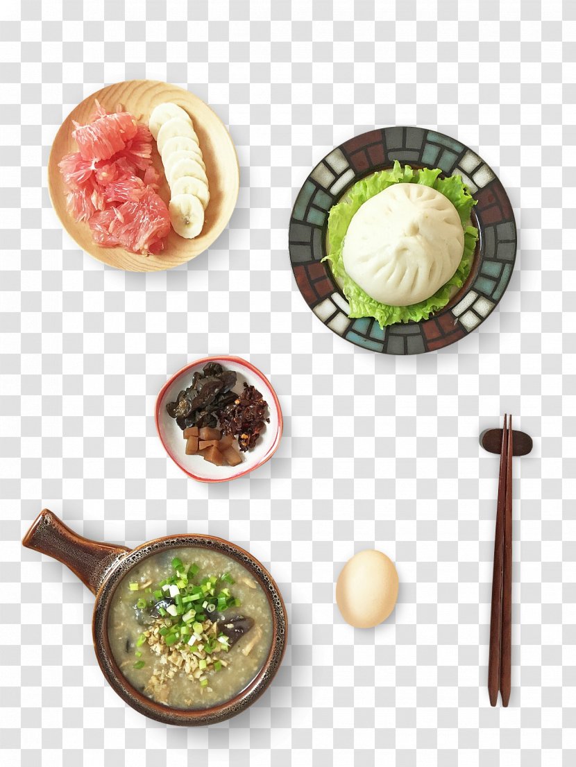 Breakfast Baozi Congee Chinese Cuisine Omelette - Recipe - Picture Material Transparent PNG