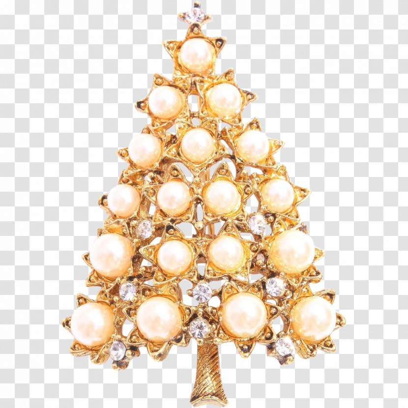 Christmas Tree Imitation Pearl Brooch - Vitreous Enamel Transparent PNG
