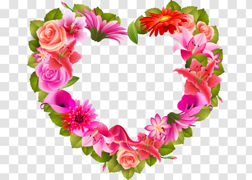 Heart Flower Valentine's Day Clip Art - Garden Roses - Heart-shaped Wreath Pattern Transparent PNG