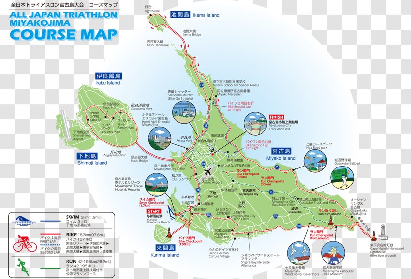 Miyako-jima STRONGMAN All Japan Triathlon Miyakojima Just Run! Map - World Transparent PNG