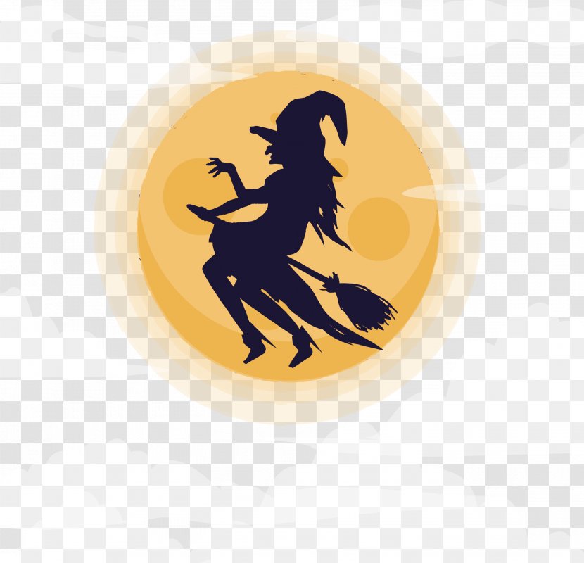 Witch Flight Silhouette Halloween Euclidean Vector - The Flying To Moon Transparent PNG