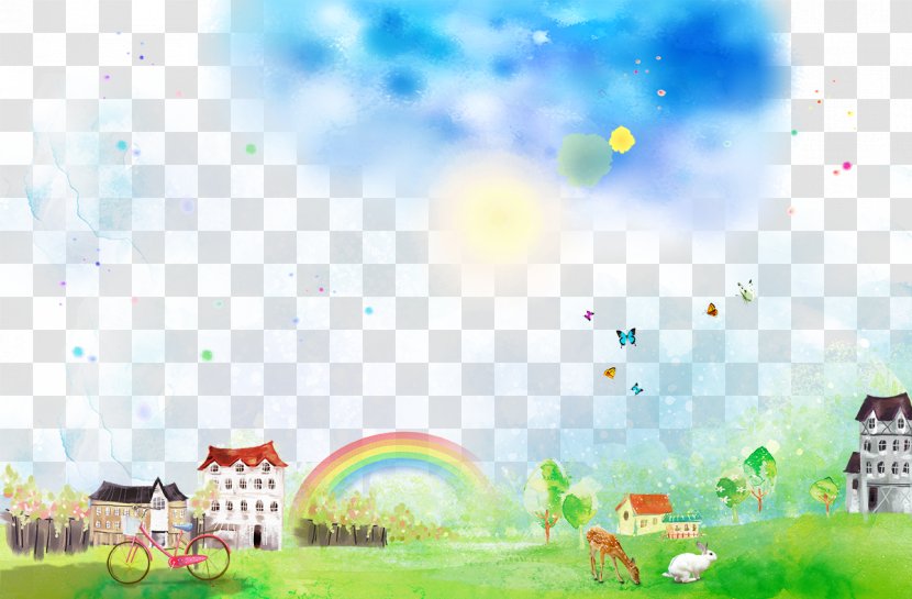 Poster Cartoon Watercolor Painting - Cloud - Fantasy Landscape Free Download Transparent PNG