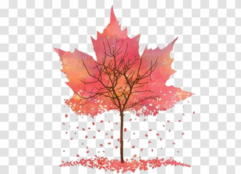 Art Autumn Printmaking Drawing - Painting - Watercolor Pink Trees Maple Leaf Transparent PNG