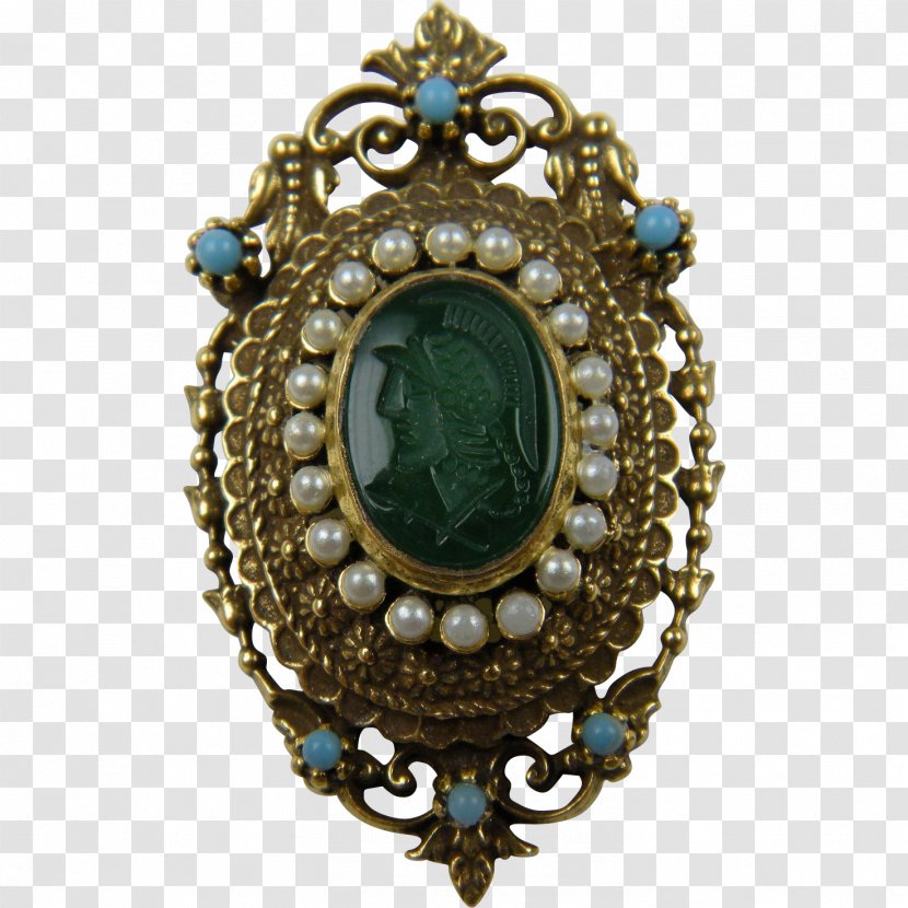 Emerald Locket Brooch Turquoise - Brass Transparent PNG