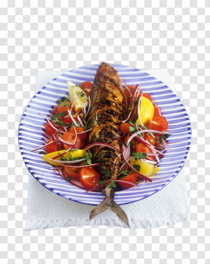 Clip Art - Food - Fish In A Striped Dish Transparent PNG