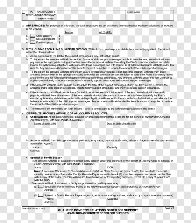 Qualified Domestic Relations Order Family Law Document Form - Divorce Transparent PNG