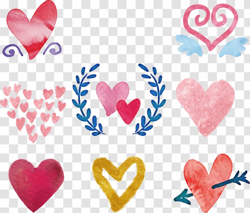 Watercolor Painting Love Heart Drawing - Cartoon - Vector Hand-painted Transparent PNG