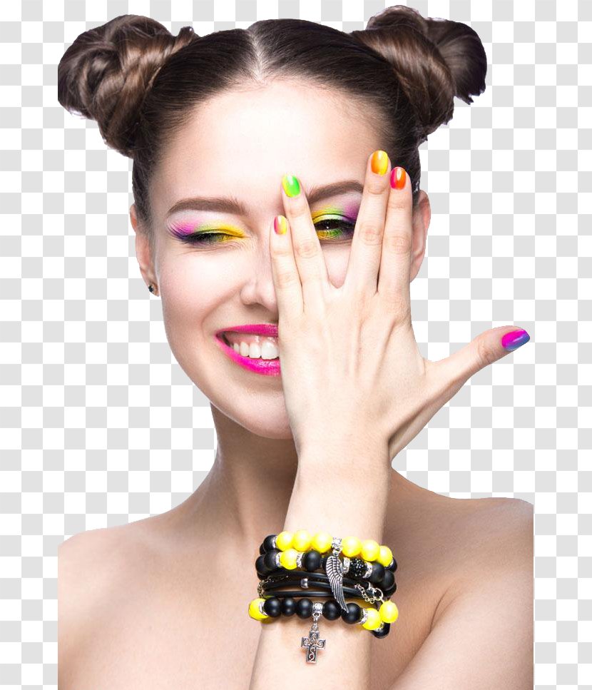 Nail Beauty Model Make-up Cosmetics - Woman - Stylish Women Colorful Makeup Transparent PNG