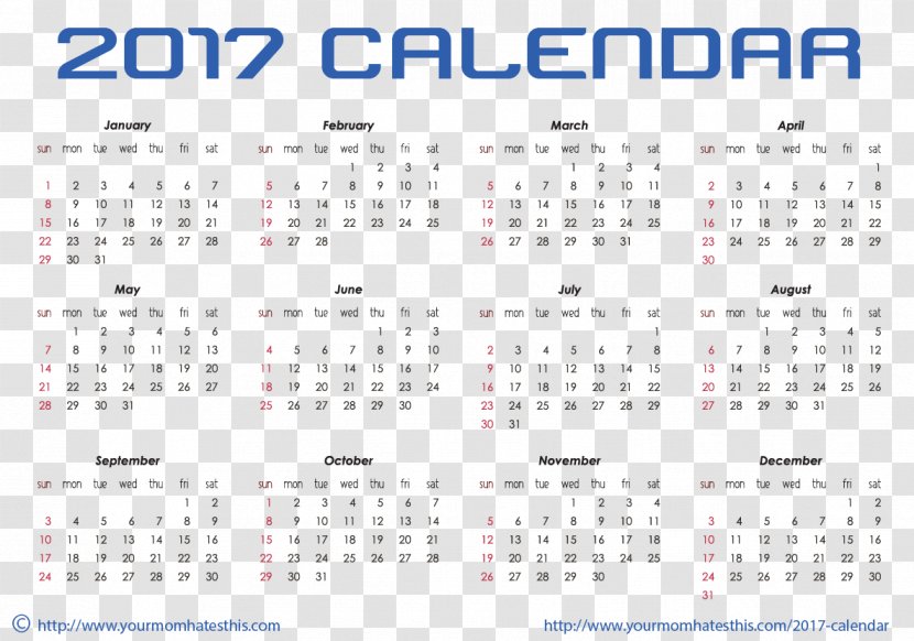 Calendar Date Clip Art - Area - 2017 Template Download Transparent PNG
