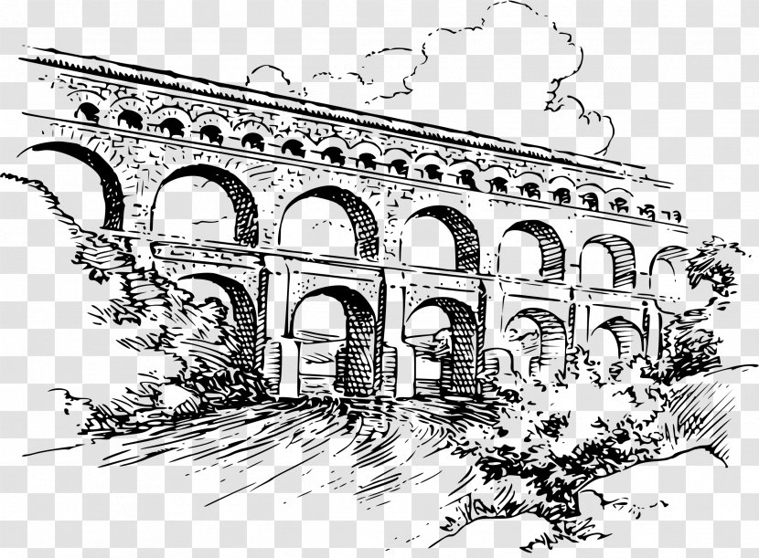 Pont Du Gard Roman Aqueduct Drawing Clip Art - Canal Transparent PNG