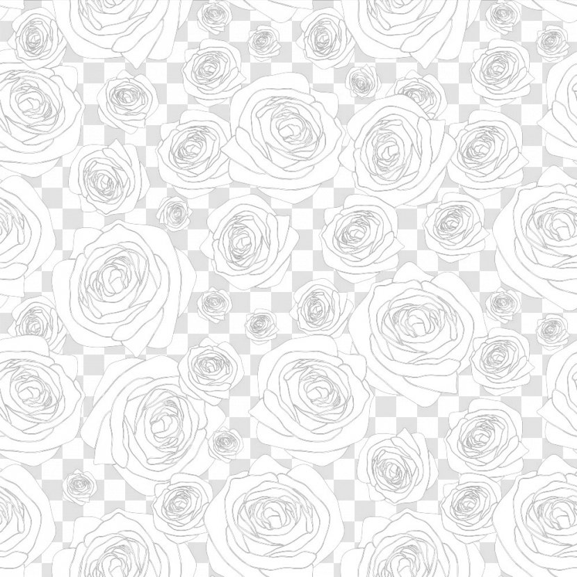 White Textile Black Pattern - Rose Sketch Transparent PNG