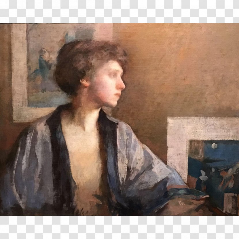 Portrait William McGregor Paxton The Blue Kimono Oil Painting Transparent PNG