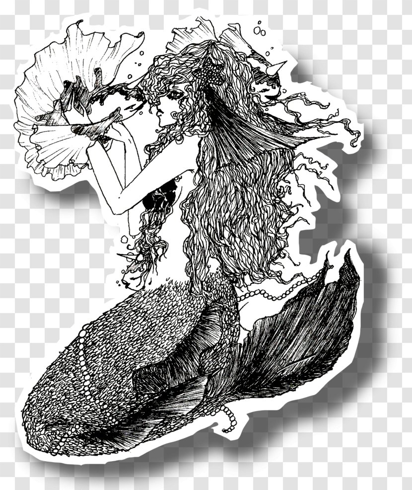 Drawing /m/02csf White Legendary Creature - Siren Mermaid Transparent PNG