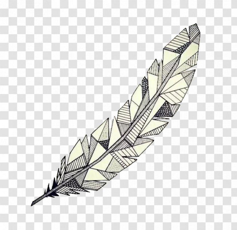 Drawing Feather Geometry Watercolor Painting Sketch - Hand-painted Feathers Transparent PNG