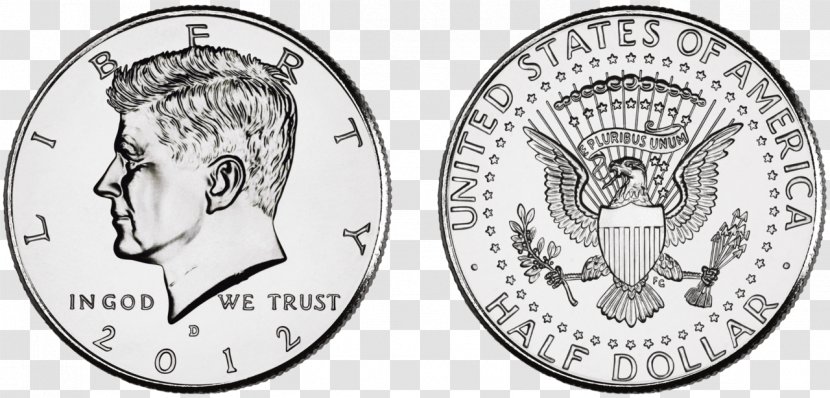 Kennedy Half Dollar United States Coin Penny - Black And White Transparent PNG