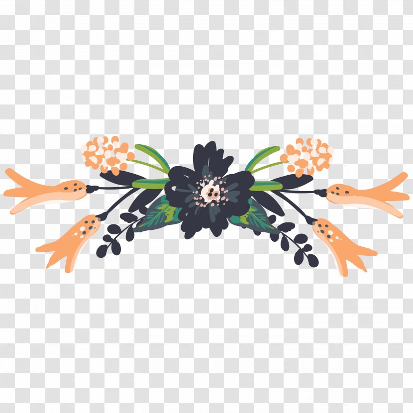 Drawing - Watercolor Painting - Black Floral Decoration Transparent PNG
