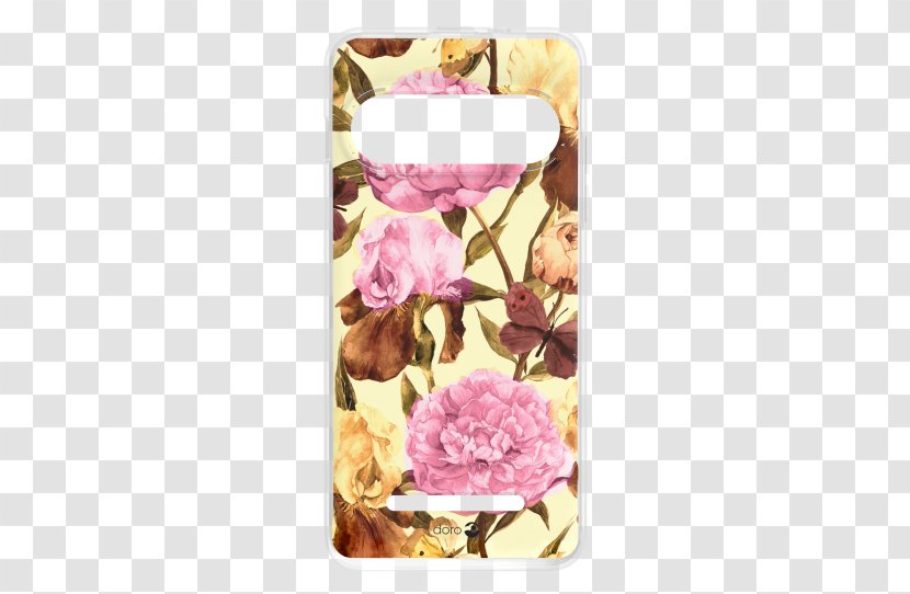 Floral Design Telephone Doro 8035 Big Button Smartphone Panic Dark Blue Flower - Pink - Front And Back Covers Transparent PNG