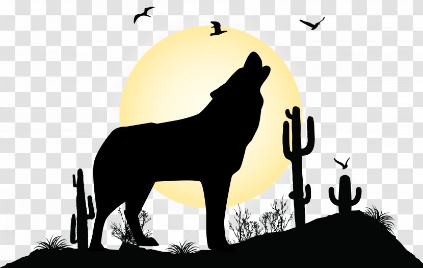 Gray Wolf Landscape Silhouette Illustration - Mammal - Vector Transparent PNG