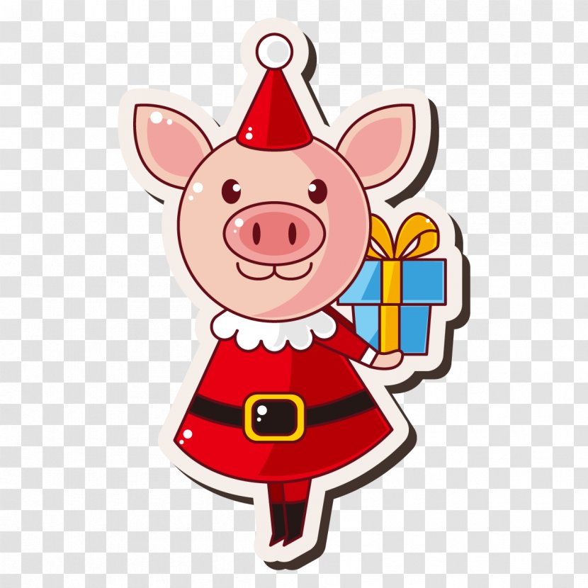 Domestic Pig Santa Claus Christmas Gift - Lovely Transparent PNG