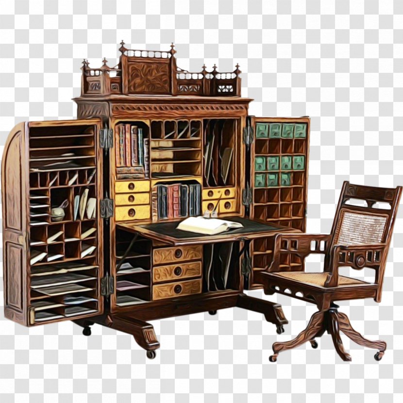 Furniture Desk Hutch Room Table - Chair - Shelving Transparent PNG