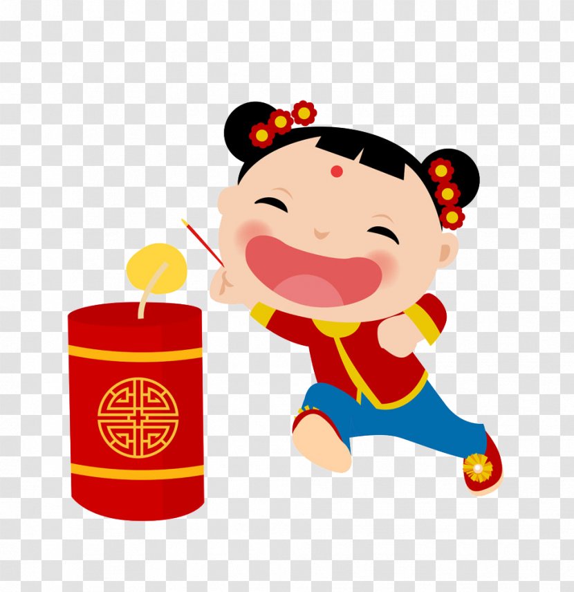 Chinese New Year Firecracker Cartoon Festival - Firecrackers Child Transparent PNG