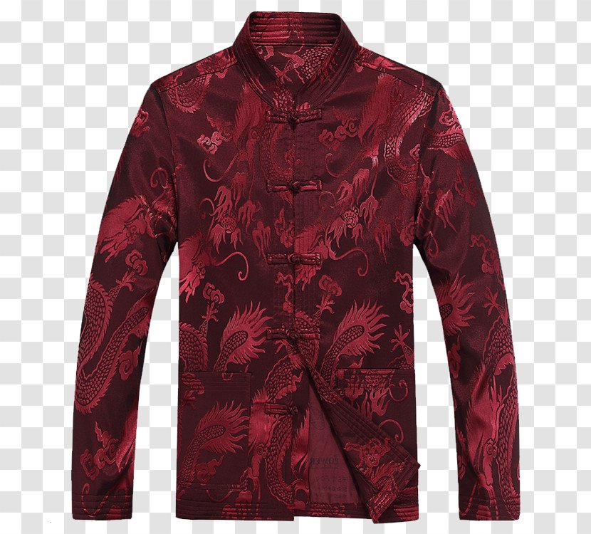 Suit Shirt Tangzhuang Clothing Jacket - Collar - Men's Costume Burgundy Dragon Transparent PNG