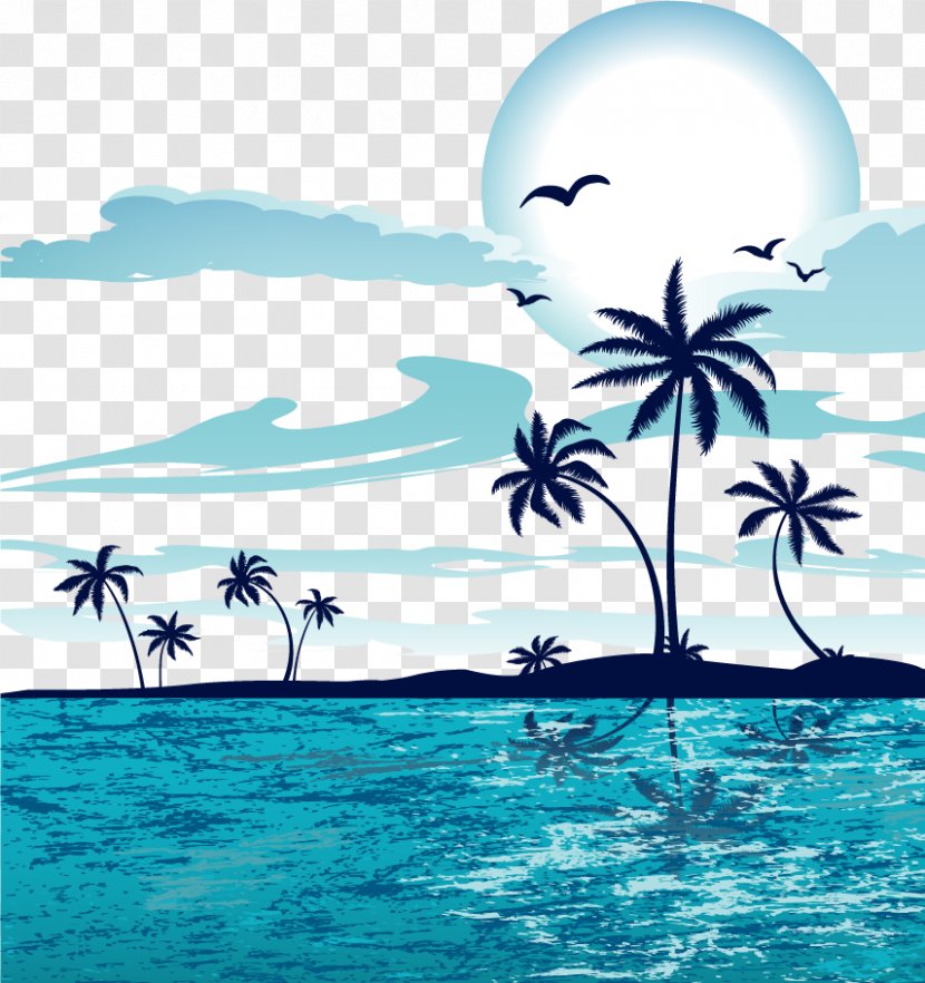 Sandy Beach - Cartoon - Coconut Tree Vector Material Decorative Patterns Free Buckle Transparent PNG