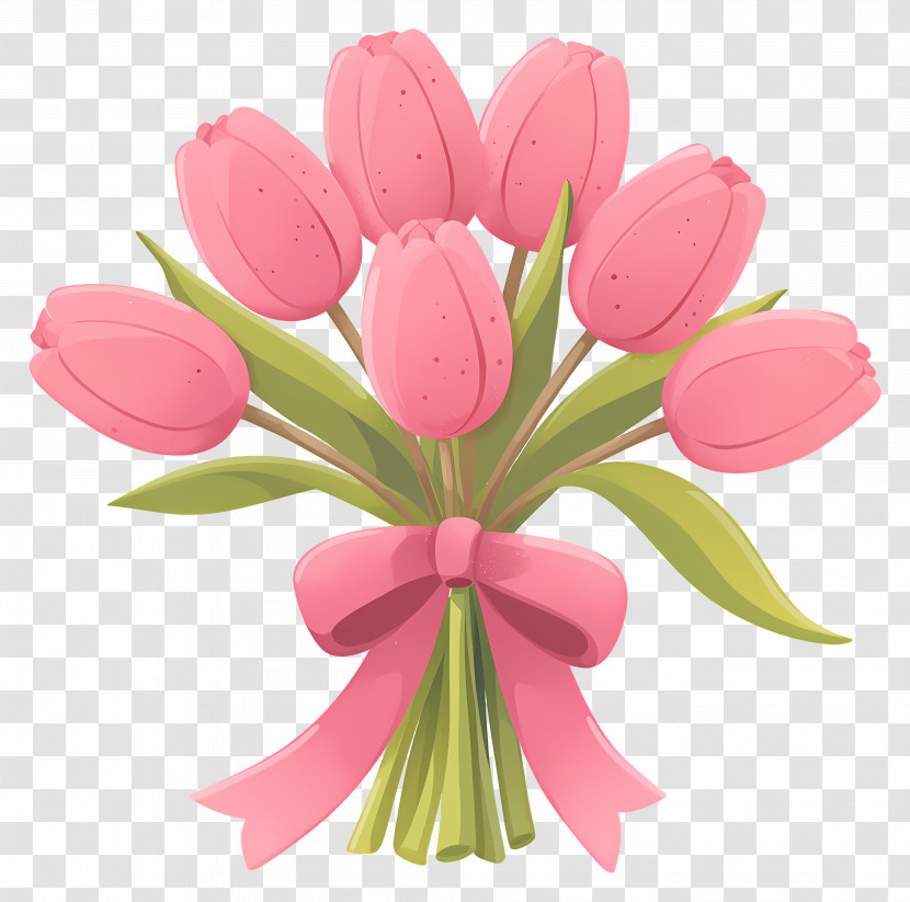Pink Tulip Bouquet - Pink Tulip Bouquet With Ribbon Transparent PNG