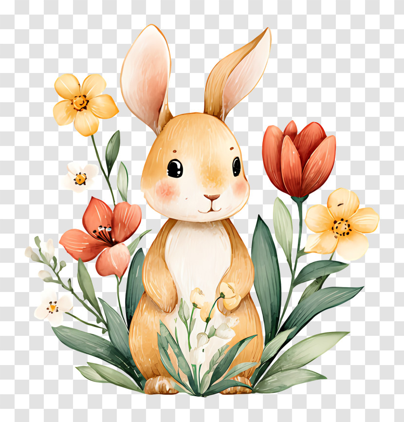 Floral Bunny Illustration Transparent PNG