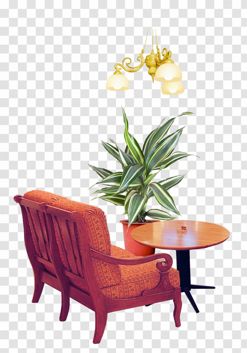 Table Interior Design Services Chair - Flowerpot - Desk Lamp Scene Elements Transparent PNG