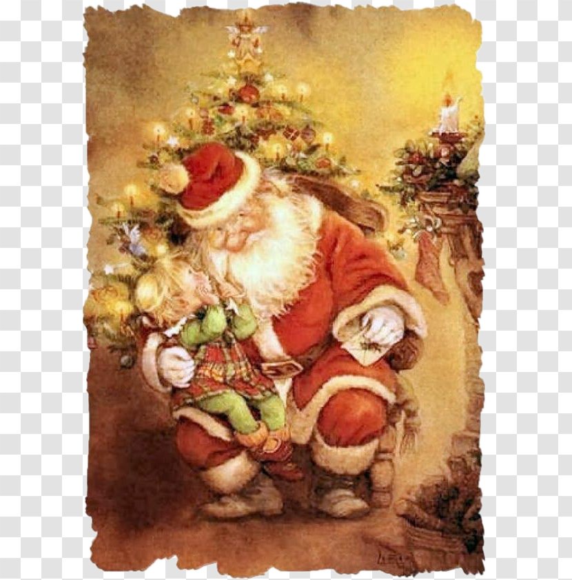 Barcelona Christmas Art Illustrator Illustration - Santa Claus With A Child Old Fuzzy Picture Transparent PNG
