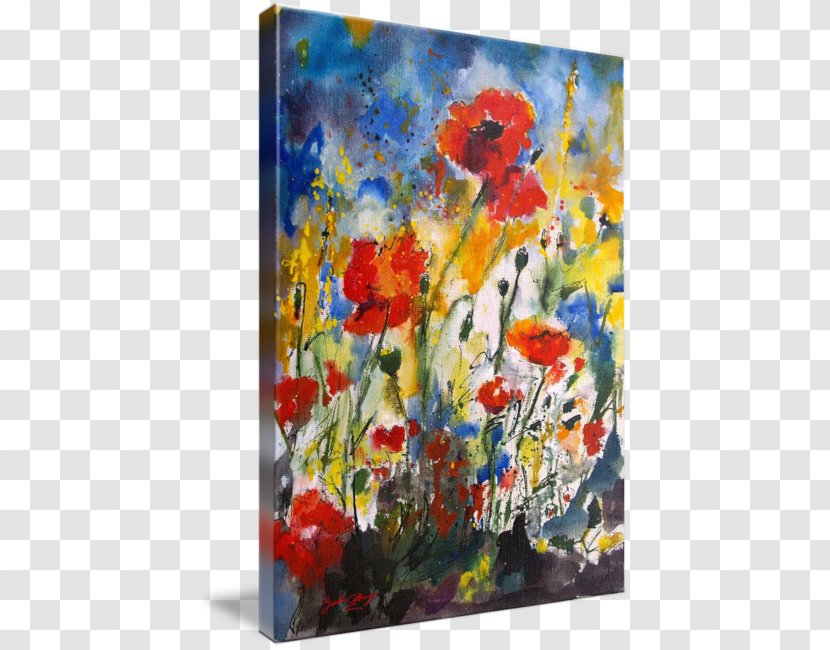 Floral Design Watercolor Painting Art Canvas - Gallery Wrap - Poppy Transparent PNG