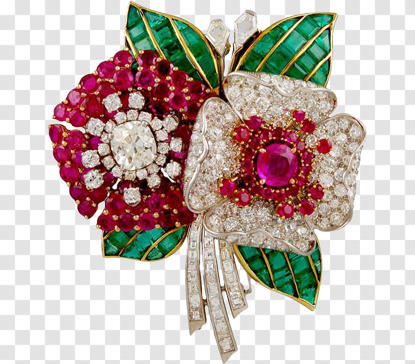 Yafa Signed Jewels Jewellery Gemstone Brooch Ring - Estate Jewelry - Flower Transparent PNG