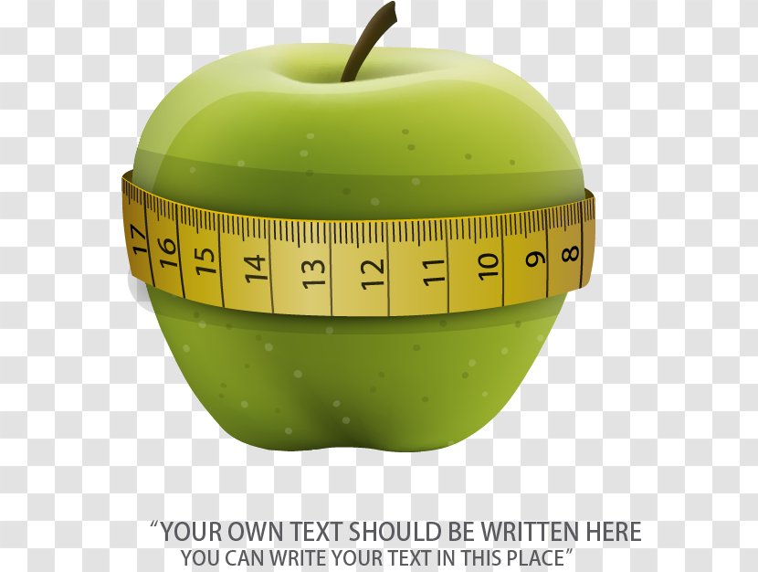 Food Health Eating Veganism Apple - Measuring Tape Around Green Vector Material Download Transparent PNG