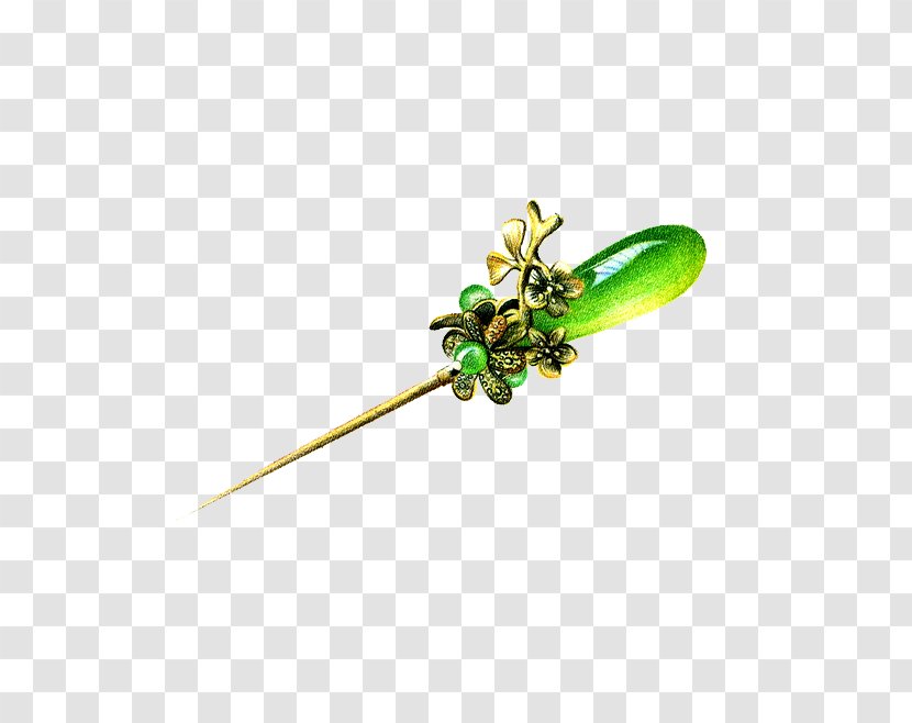 Green Emerald - Membrane Winged Insect - Flower Hairpin Transparent PNG
