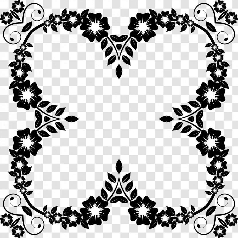 Flower Black And White Picture Frames Clip Art - Tree - Floral Frame Transparent PNG