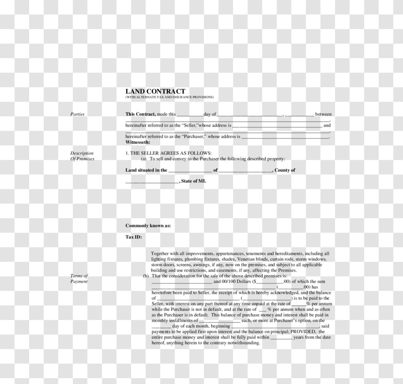 Land Contract Standard Form Mortgage Loan - Invoice Transparent PNG