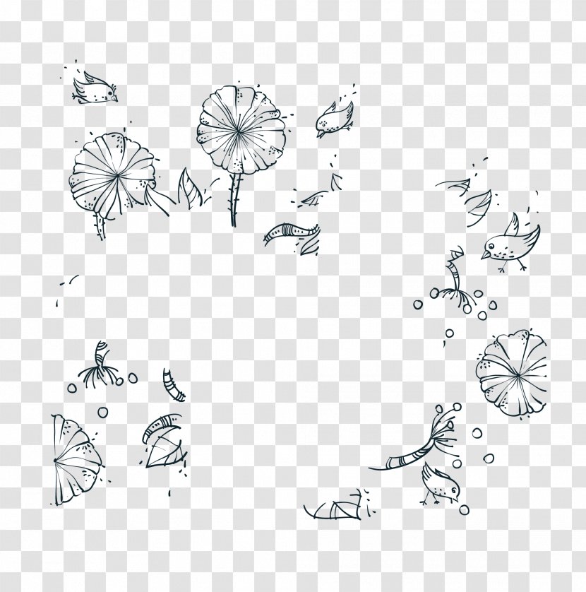 White Graphic Design Black Pattern - Point - Floating Flower Bird Transparent PNG