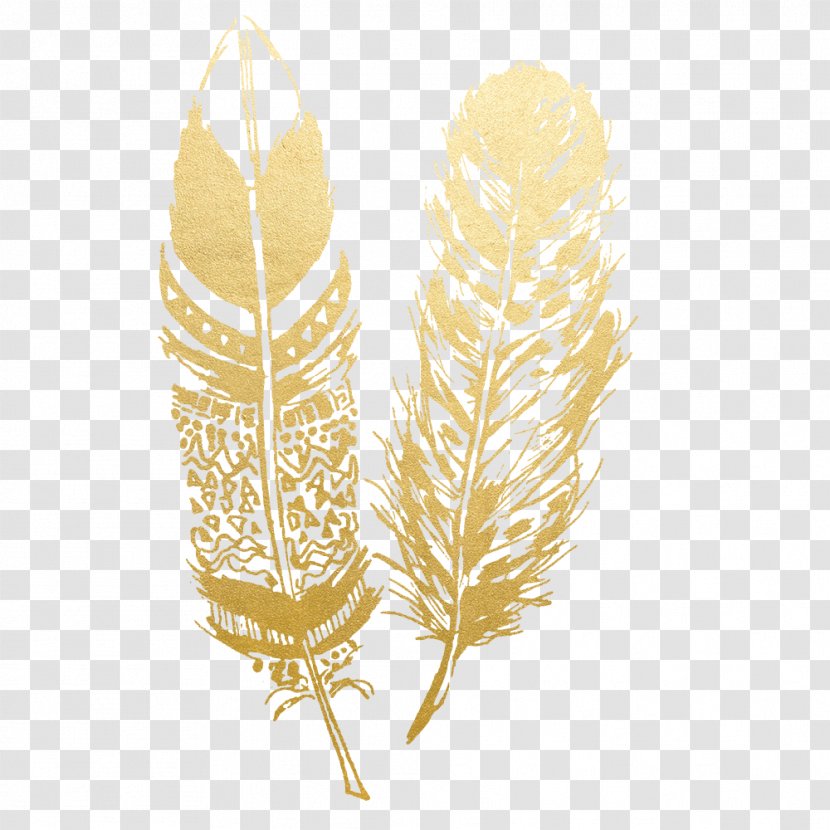 Feather Tattoo Wall Decal - Gold Flower Transparent PNG