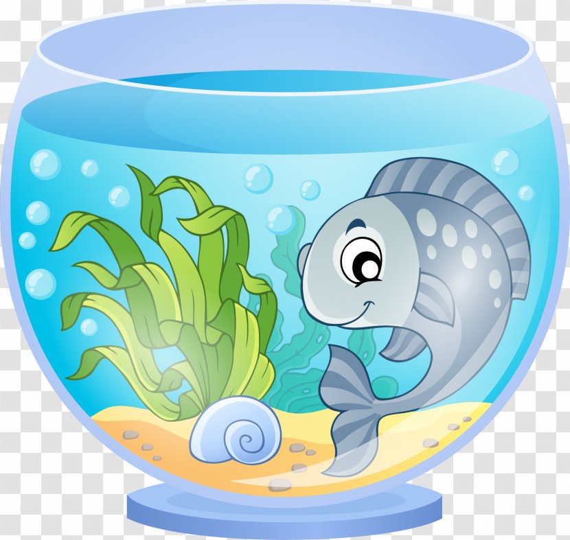 Aquarium Cartoon Goldfish - Drinkware - Blue Fish And Tank Transparent PNG