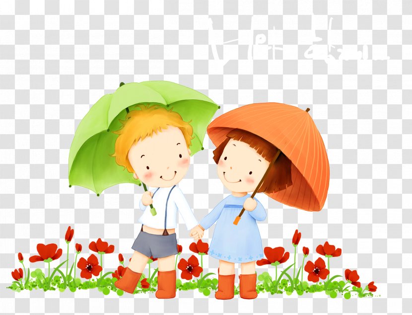 Childrens Day Happiness Wish Wallpaper - Umbrella Figure Flower Transparent PNG