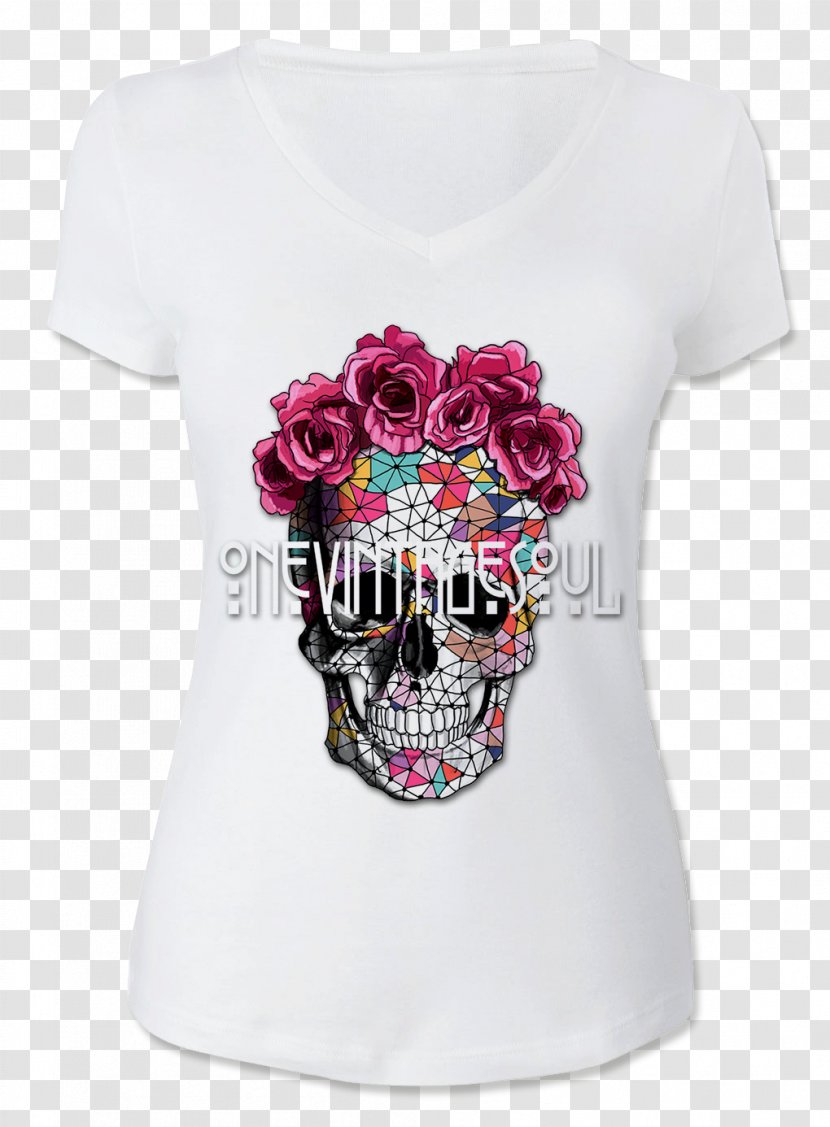 Calavera Skull Drawing Flower Day Of The Dead - Top - T Shirt Printing Transparent PNG
