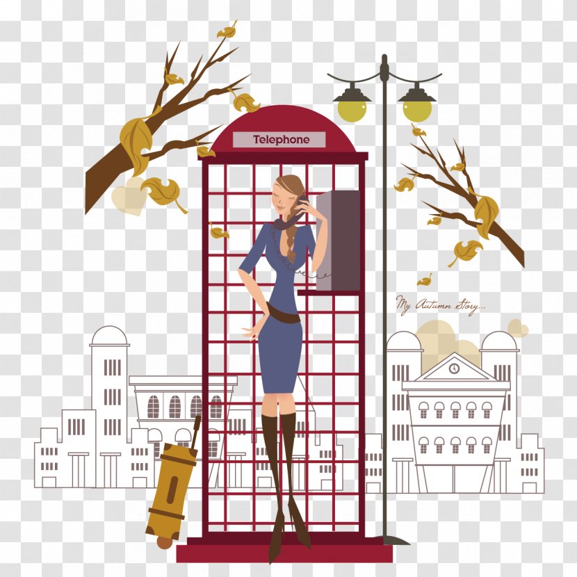 Payphone Telephone Booth Euclidean Vector Illustration - Artworks - Public Urban Women Transparent PNG