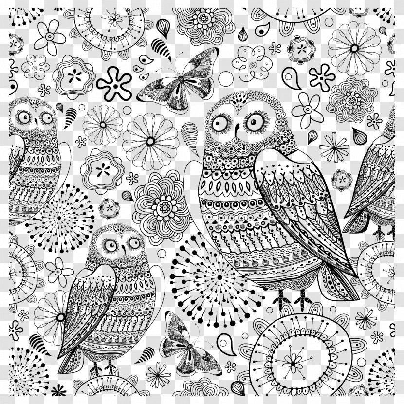 Coloring Book Adult Stress Drawing Mandala - Owl Shading Transparent PNG