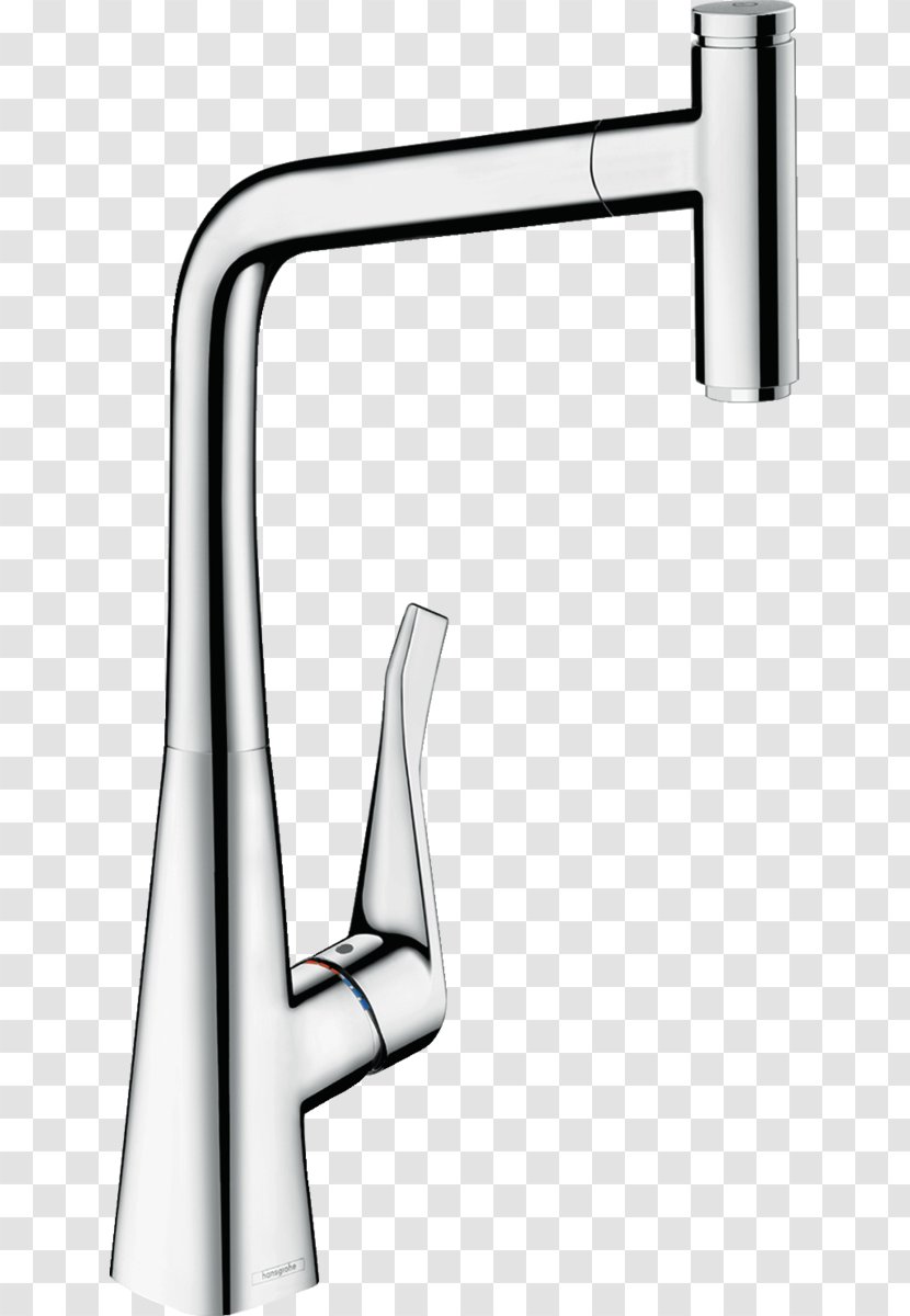 Faucet Handles & Controls Mixer Hansgrohe Sink Kitchen - Black And White - Chrom Transparent PNG